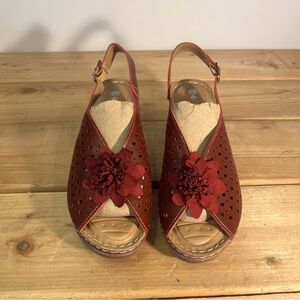 Patrizia Spring Step Ollevo Red Leather Slingback Sandal Flower Detail Womens 10